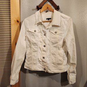 Gap White Denim Distressed Jean Jacket Large